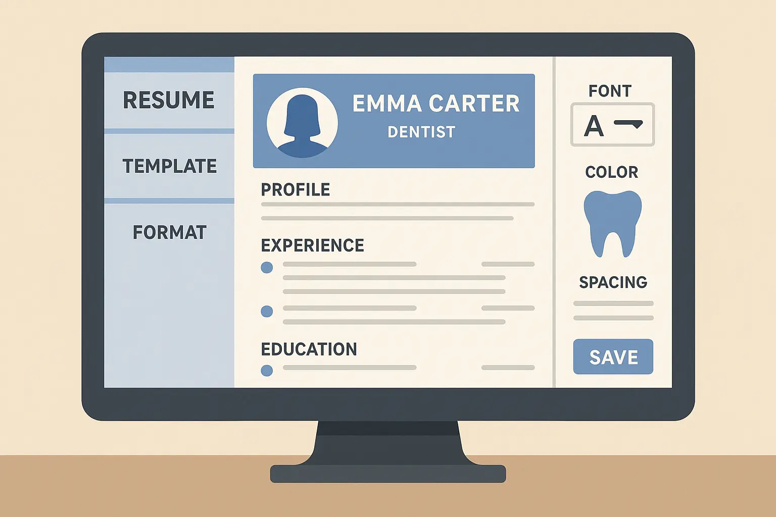 Resume Builder IQ platform interface for dental assistants