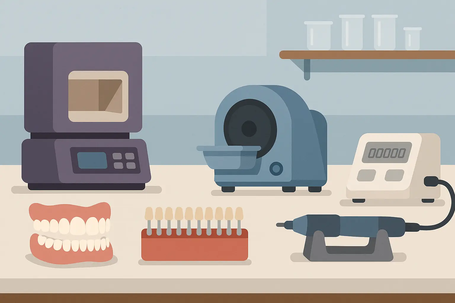 Prosthodontic dental assistant working with restorations