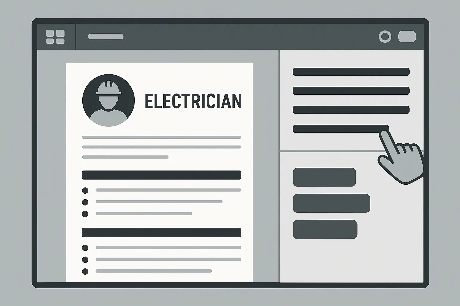 Resume Builder IQ platform interface for electricians